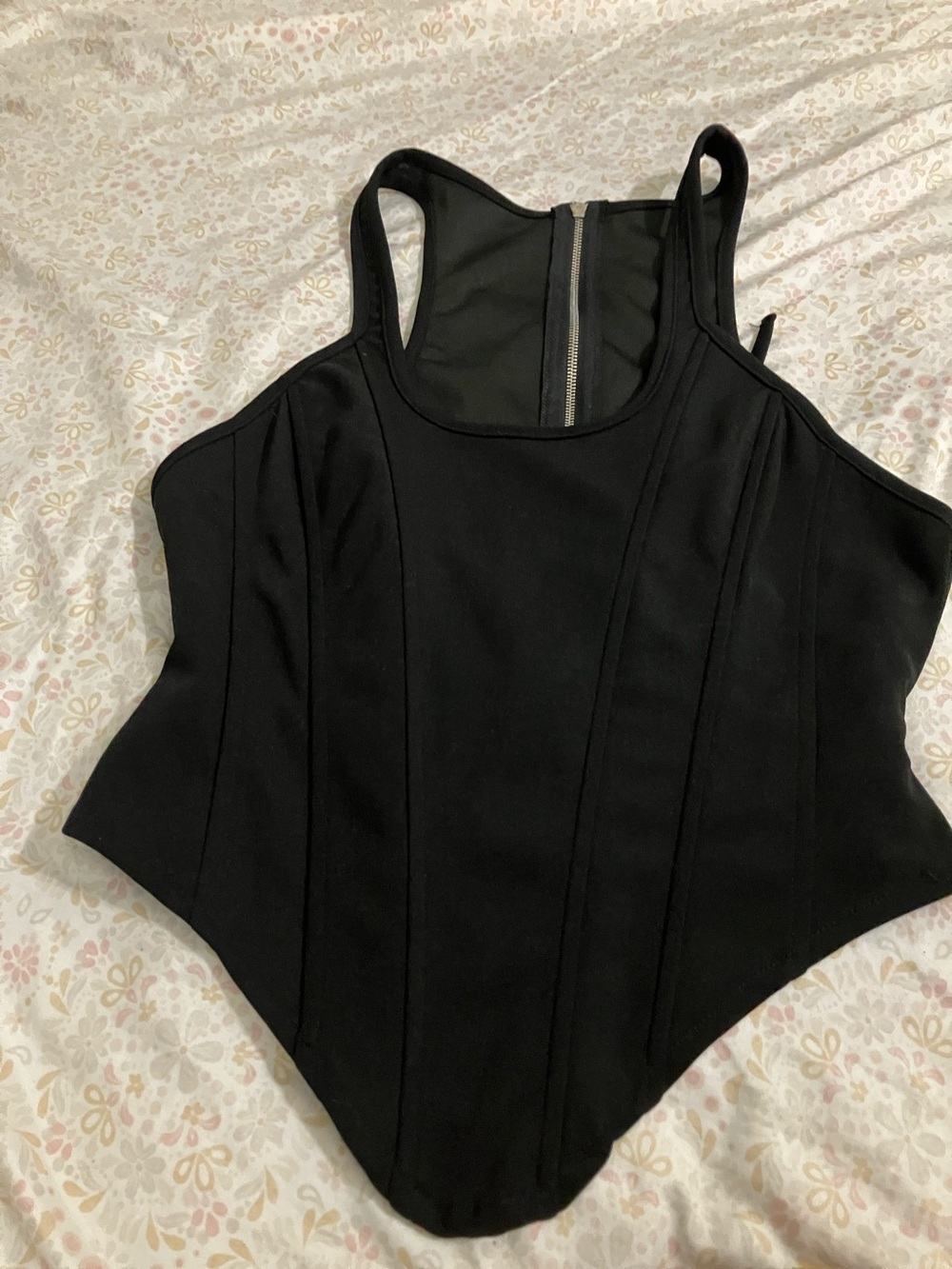 Black Structured Women's Tank Top with Back Zip